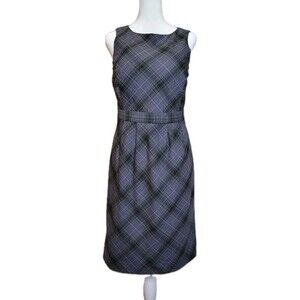 Merona Plaid Sheath Dress Womens 6 Sleeveless Gray Purple Dark Academia Career
